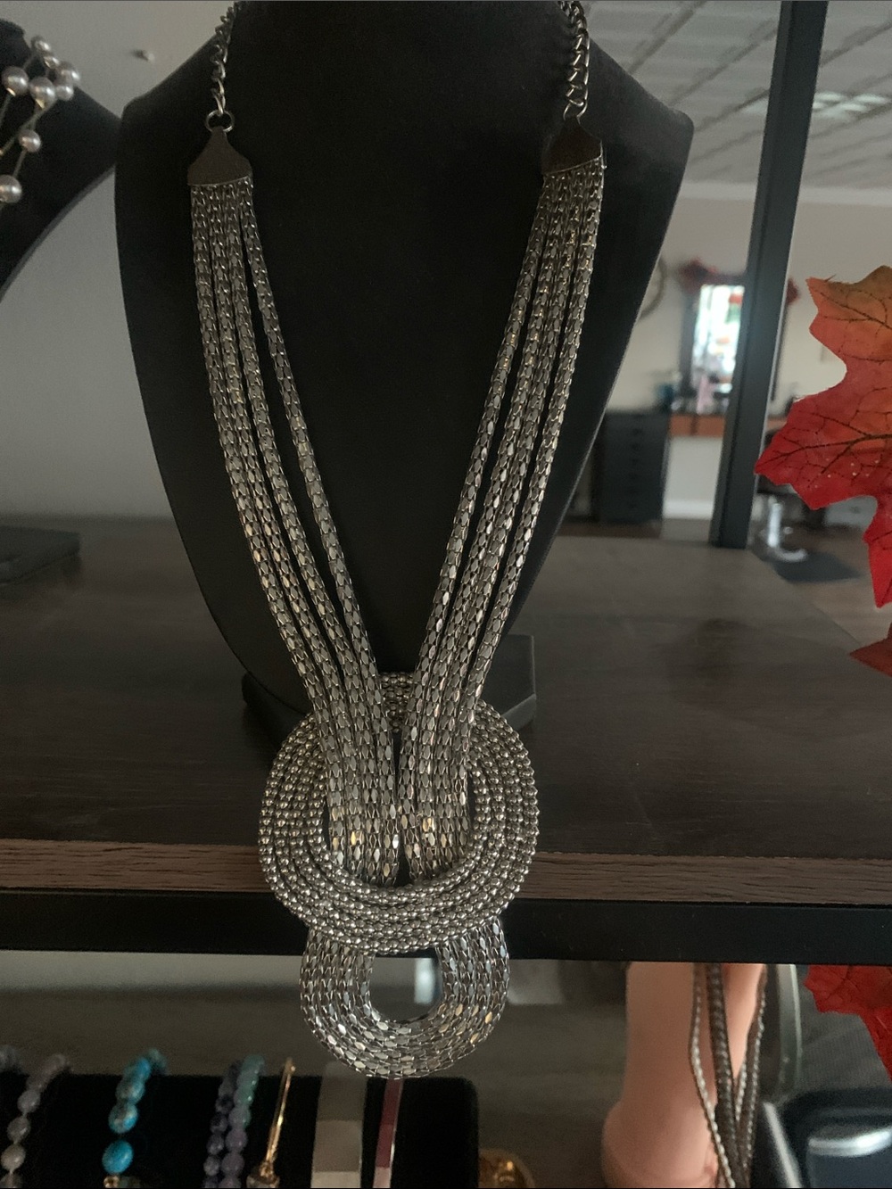 Multi-Strand Silver Knot Pendant Necklace - Women Jewelry